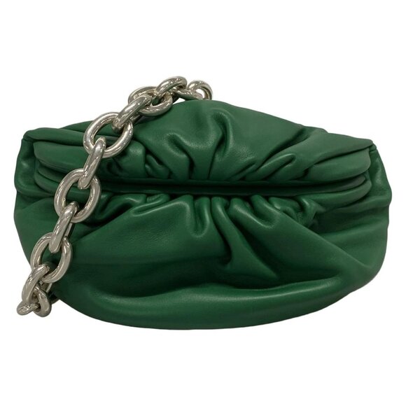 BOTTEGA VENETA The Chain Pouch - Green Leather Shoulder Bag 721-071125 - Picture 1 of 14